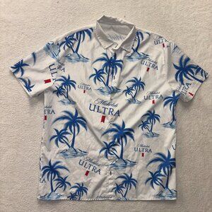 Michelob Ultra Beer Shirt Mens Large Blue White Thin Lightweight Hawaiian